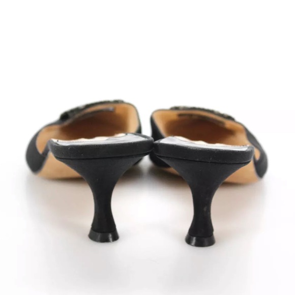 Manolo Blahnik Pointed Toe Jeweled Trim Mules Black Canvas EU 38.5 US 8 - Picture 3 of 11